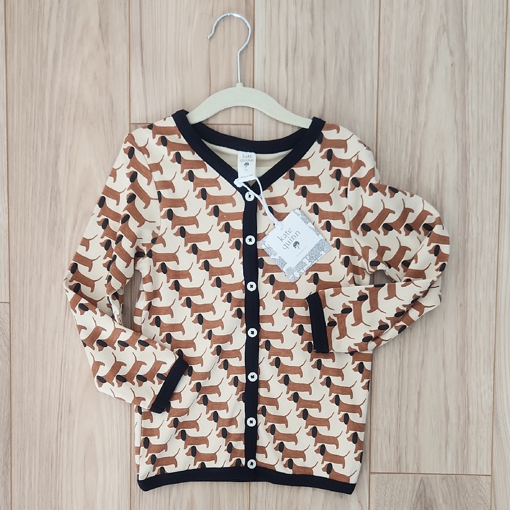 Brown and Black Button Down Shirt with Dog Print